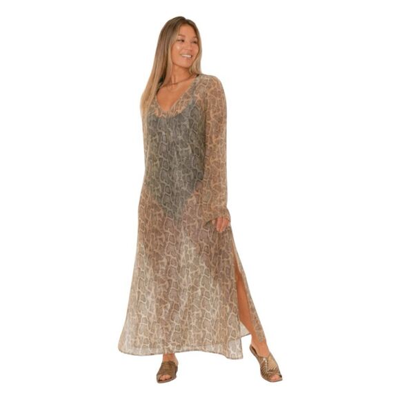 Show Me Your Mumu Santos Cover Up Gold Glitter Python Print Sheer Maxi Length M - Picture 1 of 9